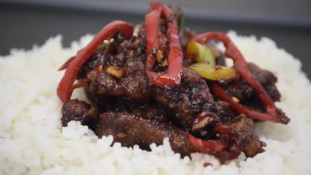 Mongol Carne Vaca Comida Asiático Carne — Vídeo de Stock