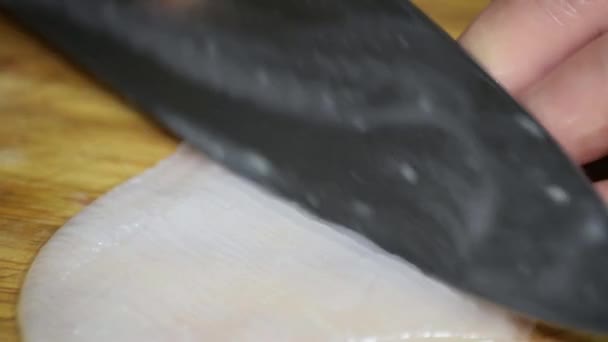 Squid Cooking Cutting Knife Wok — Stock Video