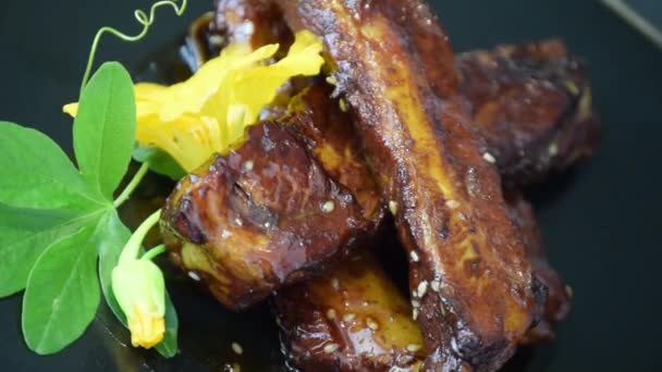 Sweet Sour Ribs Food Cuisine — Stock Video