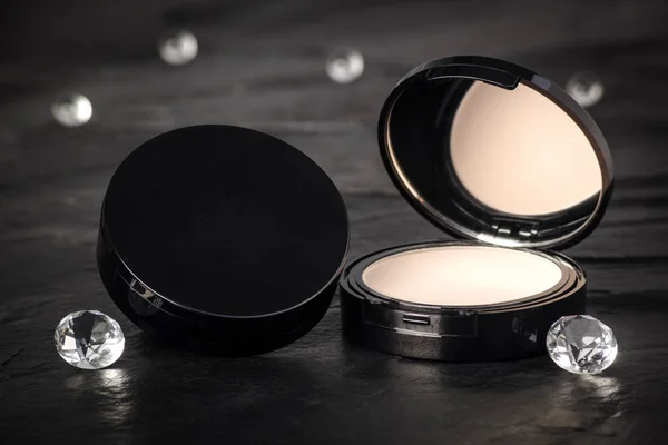 Make-up Powder open compact with Black Background