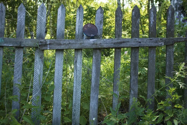 森の中の廃屋の近くの古い塀 — ストック写真