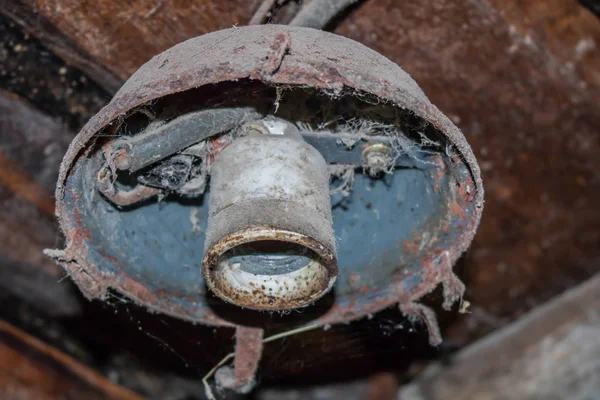 Village Rural Electric Lamp Abandoned Barn — Stock Photo, Image