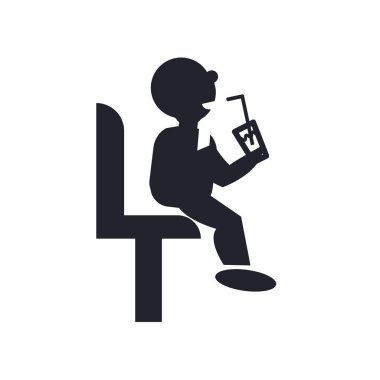 Web ve mobil uygulaması tasarımı, beyaz arka plan üzerinde oturan adam bir soda logo kavramı içme soda simge vektör İçme oturan adam izole