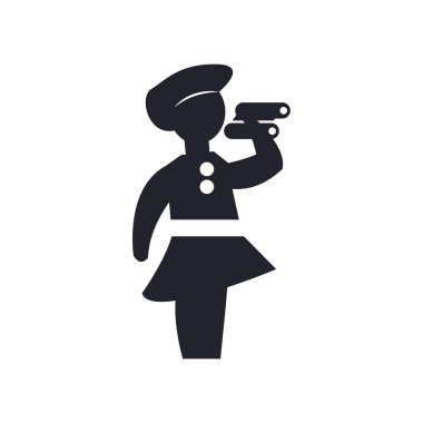 Spyglass simge vektör tarafından arayan kadın web ve mobil uygulaması tasarımı, beyaz arka plan üzerinde izole kadın spyglass logo kavramı ile arıyor