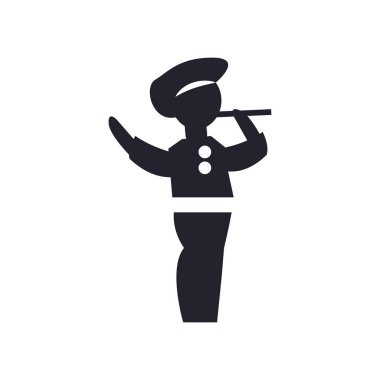 Bir flüt logo kavramı oynayan adam web ve mobil uygulaması tasarımı, beyaz arka plan üzerinde bir flüt simge vektör oynayan adam izole