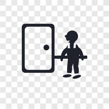 Bir kapı vektör simgesi üzerinde şeffaf backgrou izole çalmaya adam