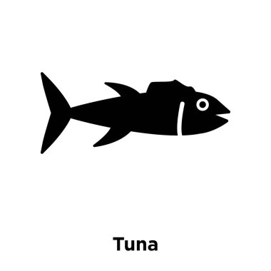 Beyaz arka plan, logo şeffaf arka plan, Tuna işareti kavramı üzerinde izole ton balığı simge vektör siyah sembol dolu