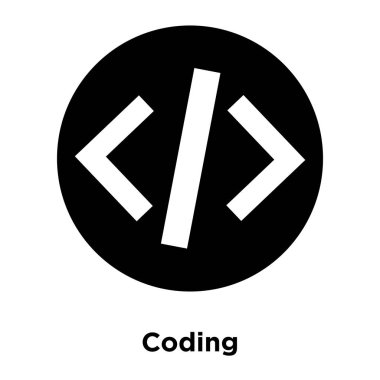 Beyaz arka plan üzerinde izole simge vektör kodlama, kodlama tabelada şeffaf arka plan, logo kavramı dolu siyah sembolü