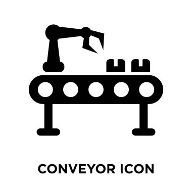 Beyaz arka plan, logo şeffaf arka plan, konveyör işareti kavramı üzerinde izole konveyör simge vektör siyah sembol dolu