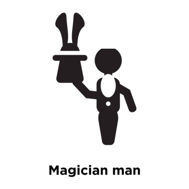 Sihirbaz adam simge vektör, beyaz arka plan üzerinde izole sihirbaz adam kavramı logo şeffaf arka plan, dolgulu siyah sembolü imzalamak