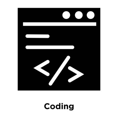Beyaz arka plan üzerinde izole simge vektör kodlama, kodlama tabelada şeffaf arka plan, logo kavramı dolu siyah sembolü