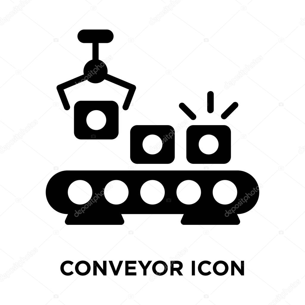 Conveyor icon vector isolated on white background, logo concept of Conveyor sign on transparent background, filled black symbol