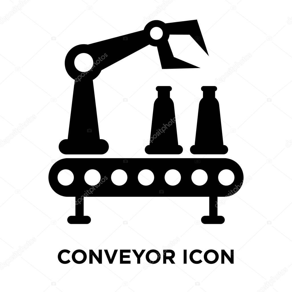 Conveyor icon vector isolated on white background, logo concept of Conveyor sign on transparent background, filled black symbol