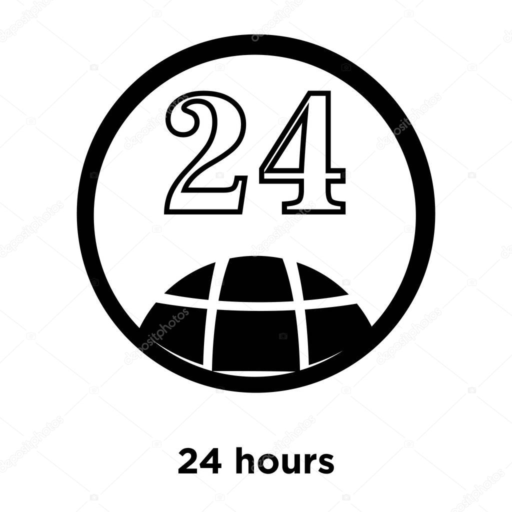 24 hours icon vector isolated on white background, logo concept of 24 hours sign on transparent background, filled black symbol