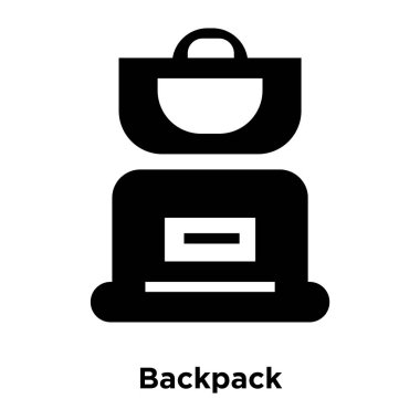 Beyaz arka plan, logo şeffaf arka plan, sırt çantası işareti kavramı üzerinde izole sırt çantası simge vektör siyah sembol dolu