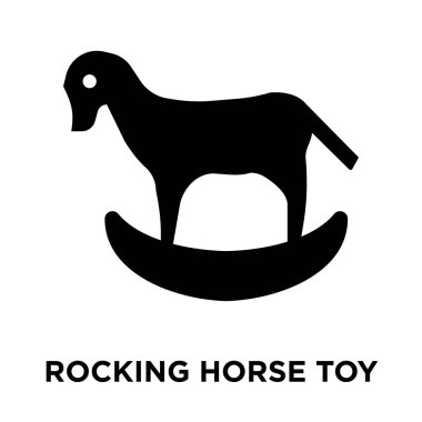 Beyaz arka plan, logo şeffaf arka plan, sallanan at oyuncak işareti kavramı üzerinde izole sallanan at oyuncak simge vektör siyah sembol dolu