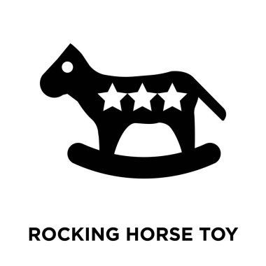 Beyaz arka plan, logo şeffaf arka plan, sallanan at oyuncak işareti kavramı üzerinde izole sallanan at oyuncak simge vektör siyah sembol dolu