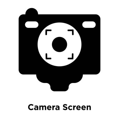Beyaz arka plan, logo şeffaf arka plan, fotoğraf makinesi perde işareti kavramı üzerinde izole kamera ekran simge vektör siyah sembol dolu