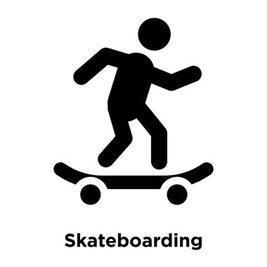 Beyaz arka plan, logo şeffaf arka plan, tabelada Skateboarding kavramı üzerinde izole Skateboarding simge vektör siyah sembol dolu