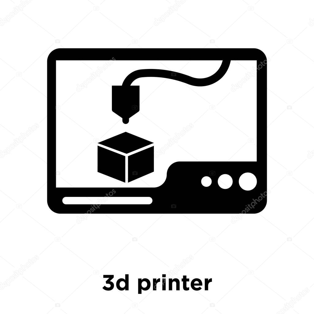 3d printer icon vector isolated on white background, logo concept of 3d printer sign on transparent background, filled black symbol