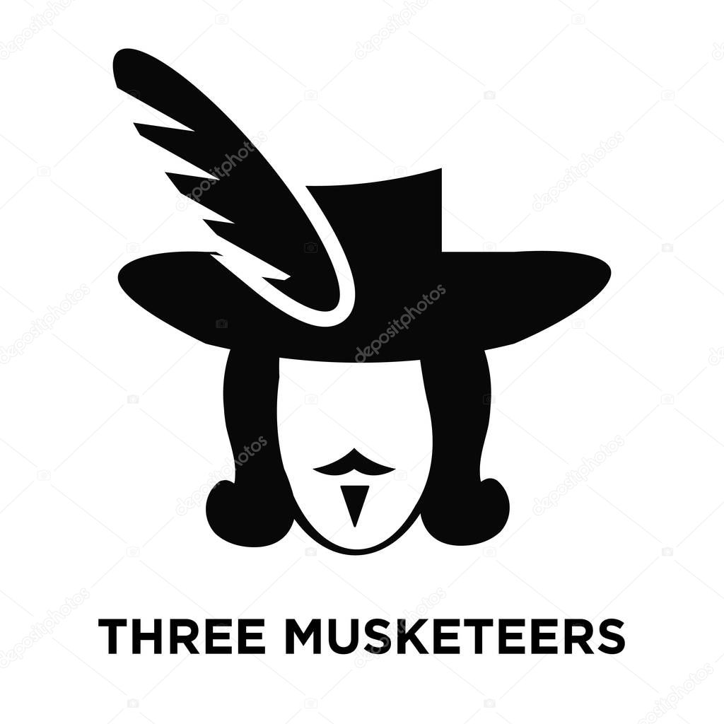 Three musketeers icon vector isolated on white background, logo concept of Three musketeers sign on transparent background, filled black symbol