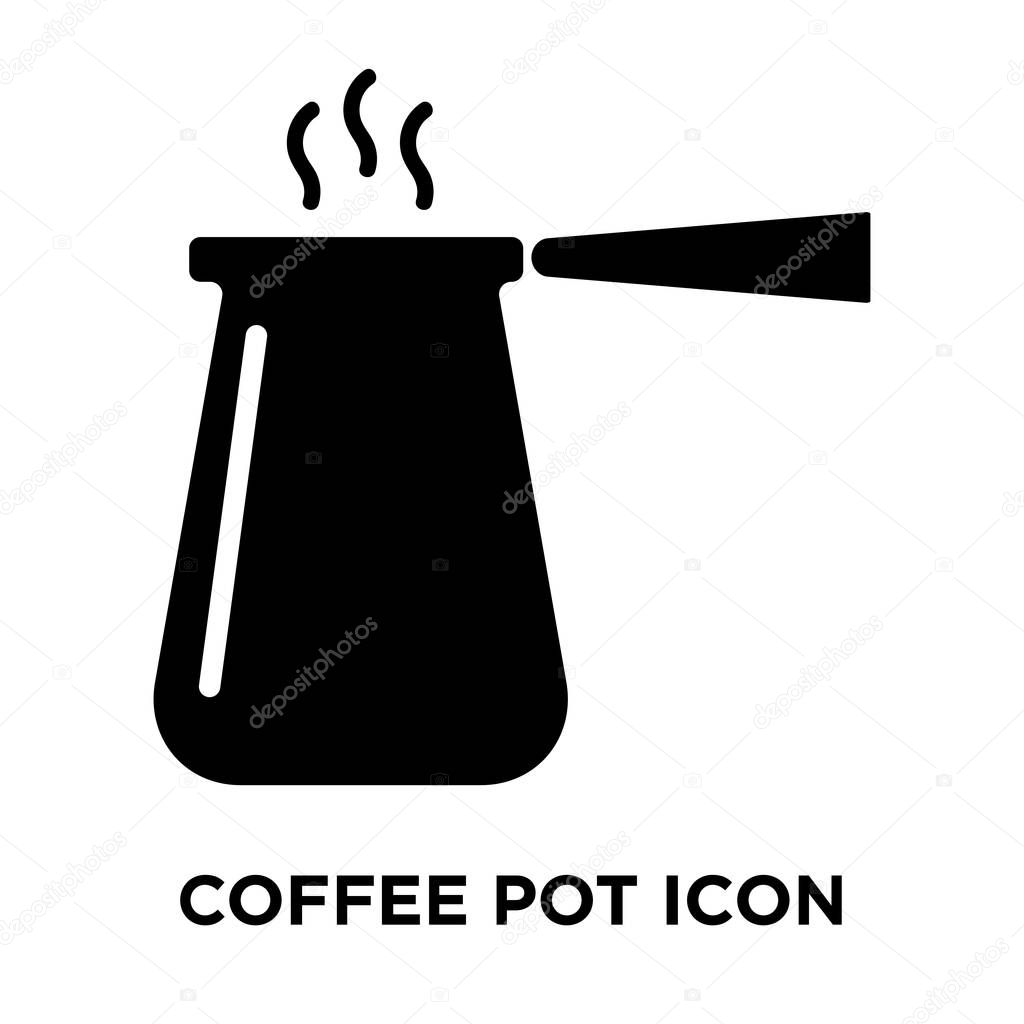 Coffee pot icon vector isolated on white background, logo concept of Coffee pot sign on transparent background, filled black symbol