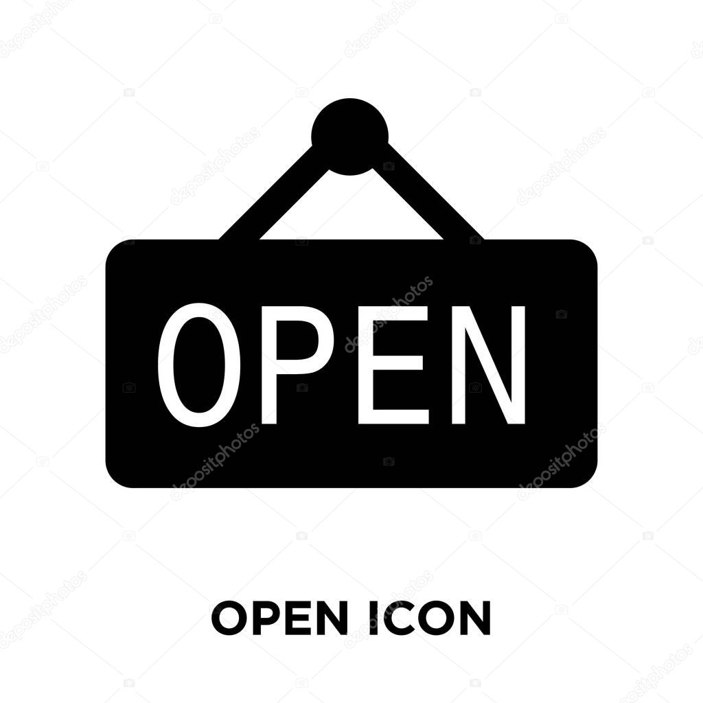 Open Sign icon vector isolated on white background, logo concept of Open Sign sign on transparent background, filled black symbol