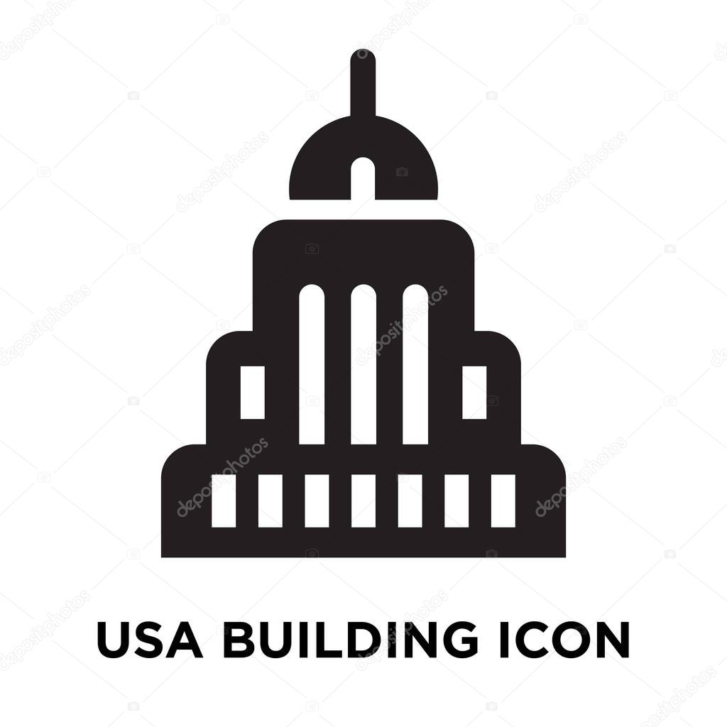 USA building icon vector isolated on white background, logo concept of USA building sign on transparent background, filled black symbol
