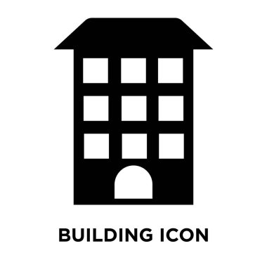Siyah sembol simge vektör beyaz arka plan, logo kavramı işareti şeffaf arka plan üzerinde inşaat izole bina dolu