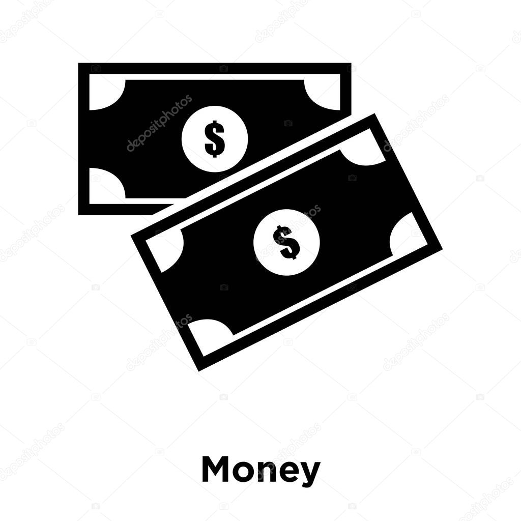 Money icon vector isolated on white background, logo concept of Money sign on transparent background, filled black symbol