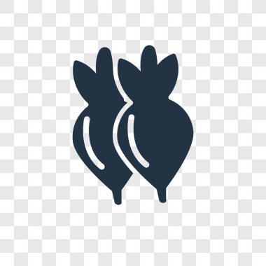 Saydam arka plan üzerinde turp şeffaflık logo kavramı izole turp vektör simgesi