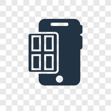 Saydam arka plan üzerinde mobil şeffaflık logo kavramı izole mobil vektör simgesi