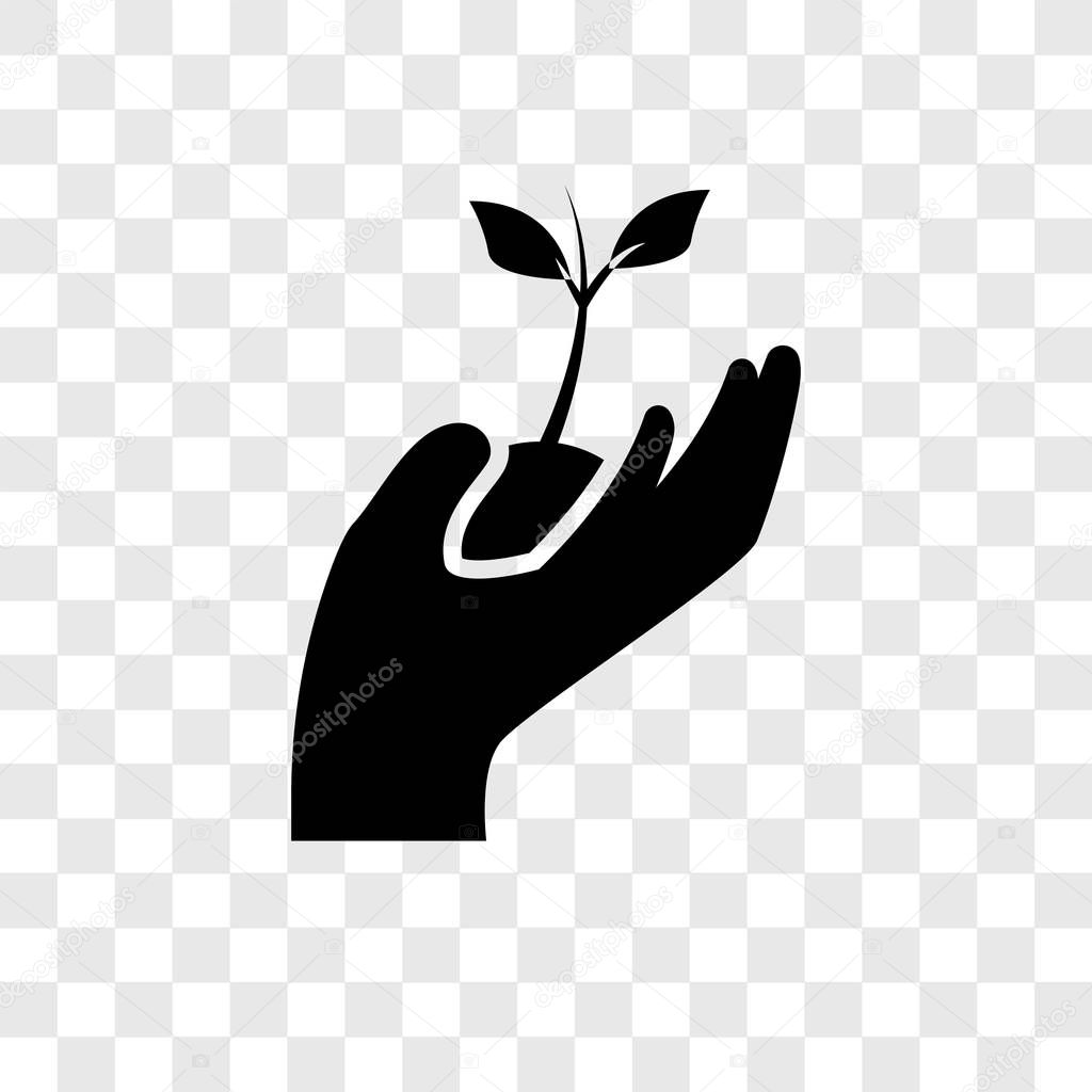 Plant on a hand vector icon isolated on transparent background, Plant on a hand transparency logo concept