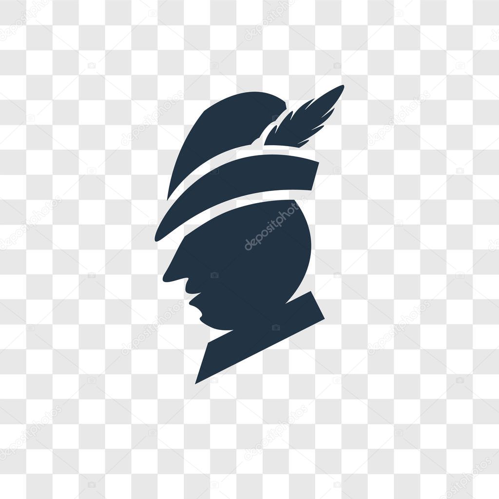 Robin hood icon in trendy design style. robin hood icon isolated on transparent background. robin hood vector icon simple and modern flat symbol for web site, mobile, logo, app, UI. robin hood icon vector illustration, EPS10.