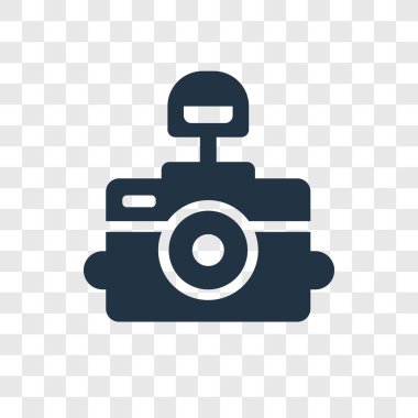 Fotoğraf makinesi üzerinde şeffaf arka plan, fotoğraf makinesi flaş şeffaflık logo kavramı ile izole Flash vektör simgesi olan