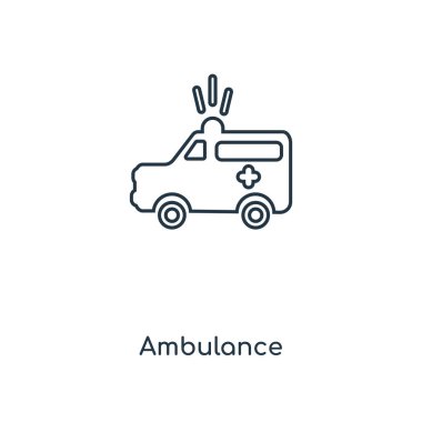 modaya uygun bir tasarım tarzı ambulans simgesi. Beyaz arka plan üzerinde izole ambulans simgesi. Ambulans vektör simgesi basit ve modern düz simgesi web sitesi, mobil, logo, app, UI. Ambulans simge vektör çizim, Eps10.