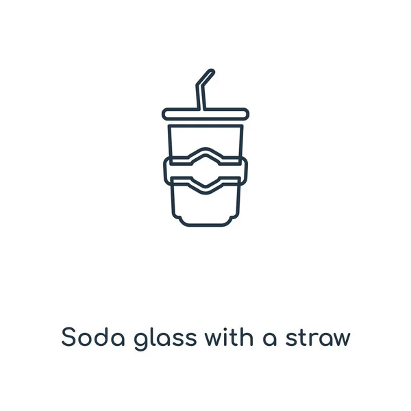 Kaca Soda Dengan Ikon Konsep Sedotan Kaca Linear Soda Dengan - Stok Vektor