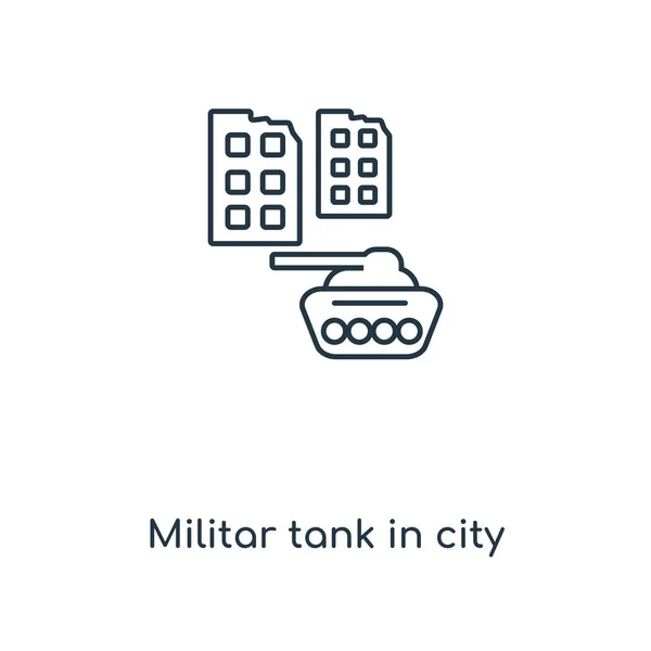 Militar tank in city street concept line icon. Linear Militar tank in city street concept outline symbol design. This simple element illustration can be used for web and mobile UI/UX. — Stock Illustration Militar Tank City Street Concept Line Icon Linear Militar Tank Stock Illustration