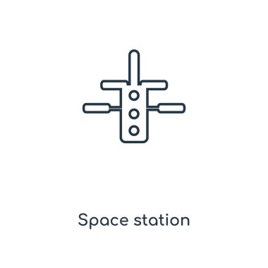 Uzay İstasyonu simgesi modaya uygun bir tasarım tarzı. Uzay İstasyonu simgesi beyaz arka plan üzerinde izole. Uzay İstasyonu vektör simgesi basit ve modern düz simgesi web sitesi, mobil, logo, app, UI. Uzay İstasyonu simge vektör çizim, Eps10.