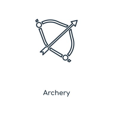 modaya uygun bir tasarım tarzı okçuluk simgesi. Beyaz arka plan üzerinde izole okçuluk simgesi. Okçuluk vektör simgesi basit ve modern düz simgesi web sitesi, mobil, logo, app, UI. Okçuluk simge vektör çizim, Eps10.