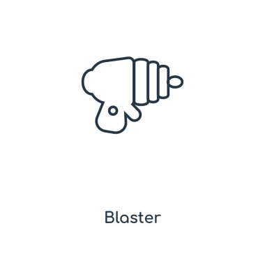 modaya uygun bir tasarım tarzı Blaster simgesi. Beyaz arka plan üzerinde izole blaster simgesi. Blaster vektör simgesi basit ve modern düz simgesi web sitesi, mobil, logo, app, UI. Blaster simge vektör çizim, Eps10.