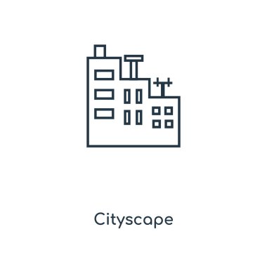 modaya uygun bir tasarım tarzı Cityscape simgesi. Beyaz arka plan üzerinde izole cityscape simgesi. Cityscape vektör simgesi basit ve modern düz simgesi web sitesi, mobil, logo, app, UI. Cityscape simge vektör çizim, Eps10.