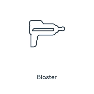 modaya uygun bir tasarım tarzı Blaster simgesi. Beyaz arka plan üzerinde izole blaster simgesi. Blaster vektör simgesi basit ve modern düz simgesi web sitesi, mobil, logo, app, UI. Blaster simge vektör çizim, Eps10.