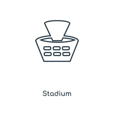 modaya uygun bir tasarım tarzı Stadyumu simgesi. Beyaz arka plan üzerinde izole Stadyumu simgesi. Stadyum vektör simgesi basit ve modern düz simgesi web sitesi, mobil, logo, app, UI. Stadyum simge vektör çizim, Eps10.