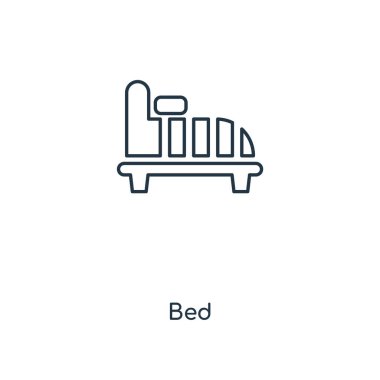 modaya uygun bir tasarım tarzı yatak simgesi. Beyaz arka plan üzerinde izole yatak simgesi. Yatak vektör simgesi basit ve modern düz simgesi web sitesi, mobil, logo, app, UI. Yatak simge vektör çizim, Eps10.