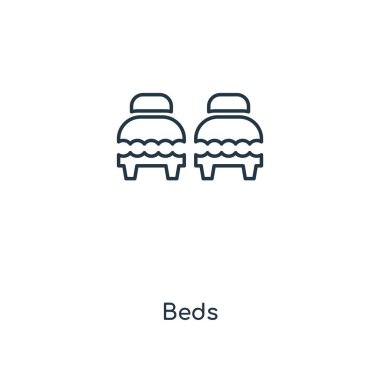 modaya uygun bir tasarım tarzı yataklar simgesi. Beyaz arka plan üzerinde izole yataklar simgesi. yataklar simgesi basit vektör ve modern düz UI uygulaması, web sitesi, mobil, logo, sembol. yataklar simge vektör çizim, Eps10.