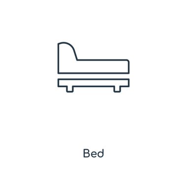 modaya uygun bir tasarım tarzı yatak simgesi. Beyaz arka plan üzerinde izole yatak simgesi. Yatak vektör simgesi basit ve modern düz simgesi web sitesi, mobil, logo, app, UI. Yatak simge vektör çizim, Eps10.