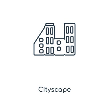 modaya uygun bir tasarım tarzı Cityscape simgesi. Beyaz arka plan üzerinde izole cityscape simgesi. Cityscape vektör simgesi basit ve modern düz simgesi web sitesi, mobil, logo, app, UI. Cityscape simge vektör çizim, Eps10.