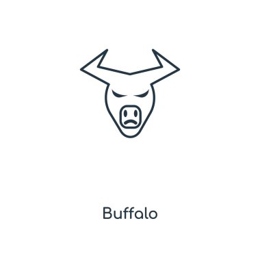 modaya uygun bir tasarım tarzı Buffalo simgesi. Beyaz arka plan üzerinde izole buffalo simgesi. Buffalo simgesi basit vektör ve modern düz UI uygulaması, web sitesi, mobil, logo, sembol. simge vektör çizim, Eps10, bufalo.
