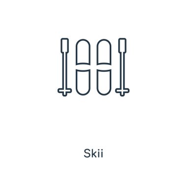 modaya uygun bir tasarım tarzı skii simgesi. Beyaz arka plan üzerinde izole skii simgesi. kayakla vektör simgesi basit ve modern düz simgesi web sitesi, mobil, logo, app, UI. kayakla simge vektör çizim, Eps10.